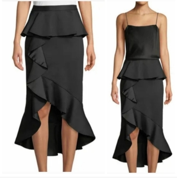 Alice + Olivia Dresses & Skirts - Alice + Olivia Black Alessandra Ruffled Peplum Hi-Low Skirt SIZE 2